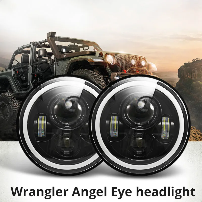 

Partol 7" LED Headlights 60W High Low Beam LED H4 Halo Angel Eye DRL Amber Turn Signal for Jeep Wrangler JK TJ Land Rover Harley