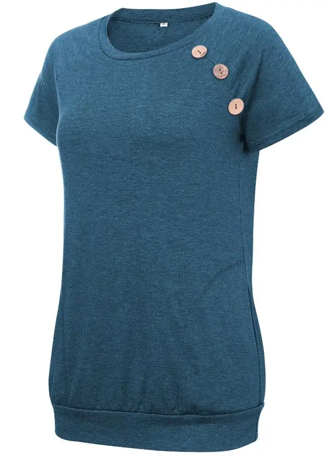 Плюс размер Свободная Женская рубашка Весна короткий рукав Лоскутная рубашка Кнопка Карманный пакет бедра повседневные женские хлопковые топы S-2XL - Цвет: 03-WQ111 dark blue