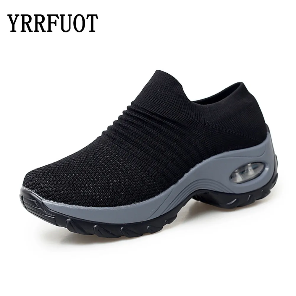 

YRRFUOT Women's Casual Shoes Platform 2019 New Fashion Snekers Slip-On Walking Loafers Lady Nurse Shoes Height Increasing 4CM