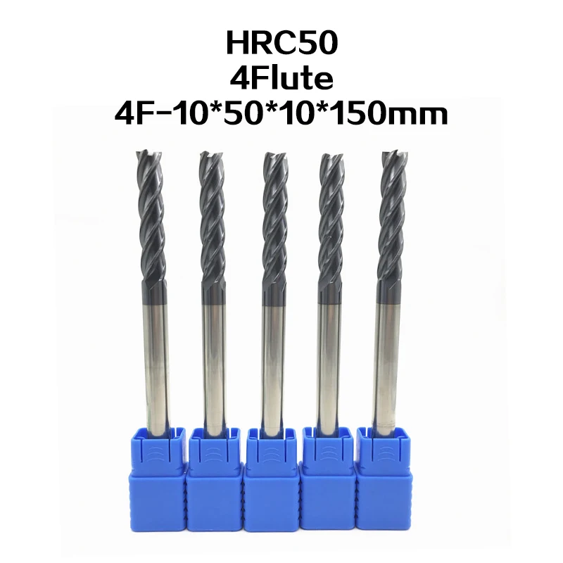 

5PCS 4F-D10*150L HRC50 material Carbide Square Flatted End Mill 4flute mill diameter 10mm High-speed machine Milling Cutter