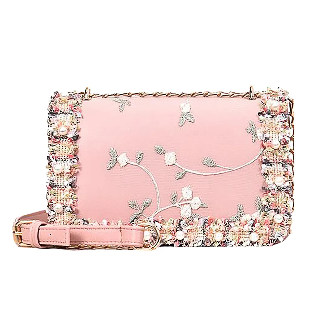 

Bolsa Feminina Women Fashion Lace Flowers Leather Shoulder Bag Female Elegant Flower Pearl New Trend Handbags Women Bag Designer