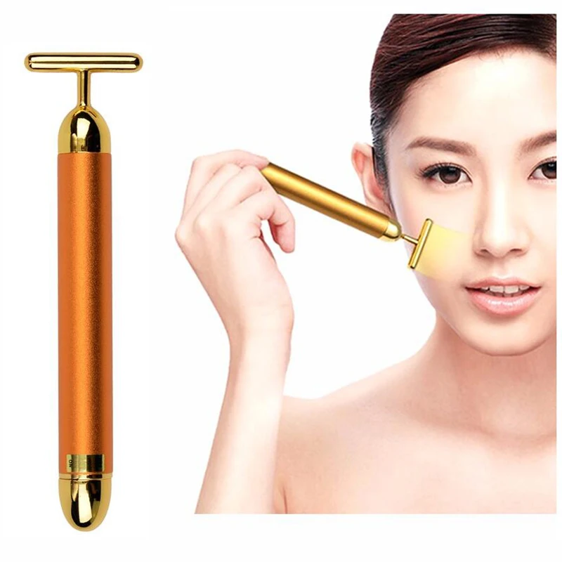 Красота Уход Вибрационный массажер для лица 24K beauty Bar Золотая Дерма энергия