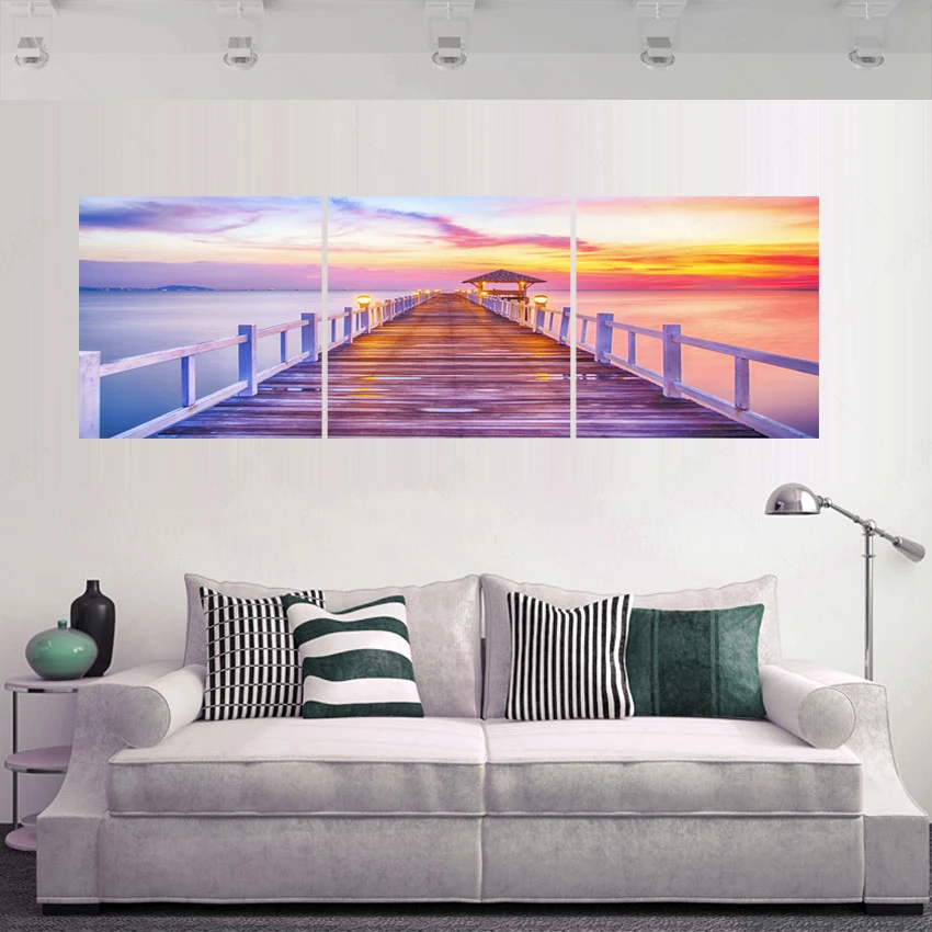 Tableaux En Toile 3 Panneaux Avec Pont Tableaux Imprimes D Art Mural Cuadros Decoratifs Tableau Peinture De Salon Sans Cadre Aliexpress