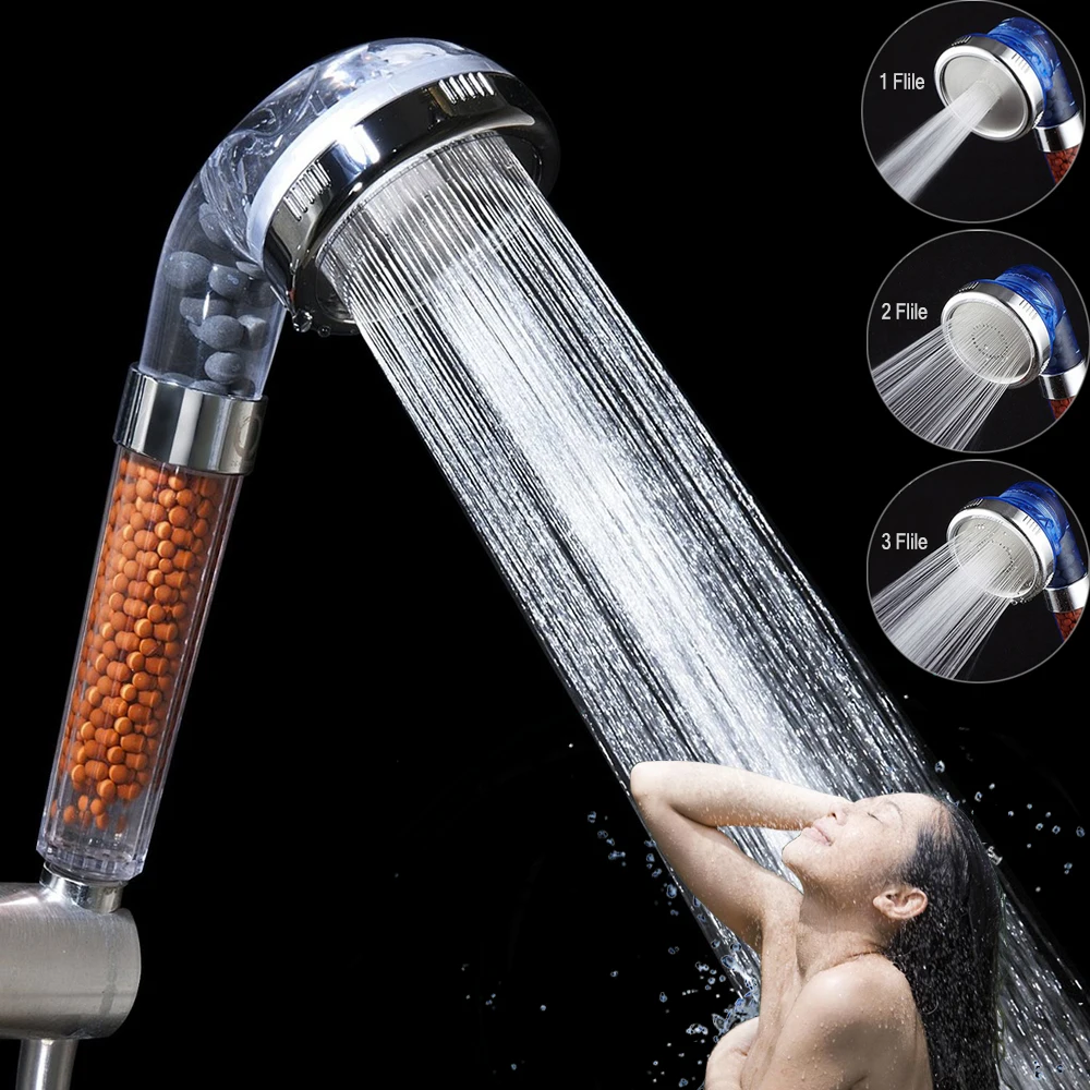 

Shower Head chuveiro Adjustable 3 Mode High Pressure Stone Stream Handheld Spa Shower With Negative Ion Activated Ceramic Balls
