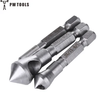 

PW TOOLS 3Pcs/Set HSS Titanium Coated Countersink Deburring Drill Bit Hand Tool Set For Cutting Through Metal Wood Drill Bits