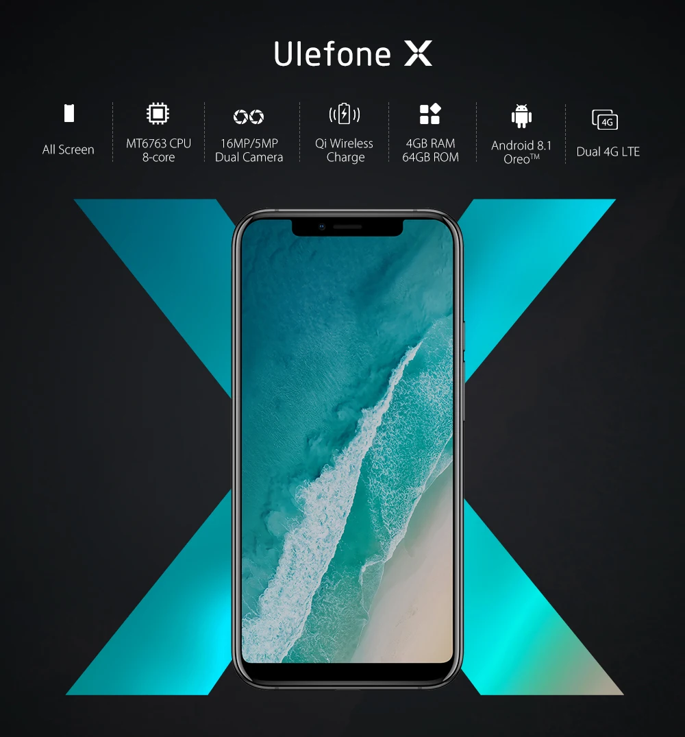 Ulefone X 5,8" HD+ MT6763 Восьмиядерный телефон, 4 Гб ОЗУ, 64 Гб ПЗУ, мобильный телефон Android 8,1, распознавание лица, отпечаток пальца, двойной 4G LTE сотовый телефон