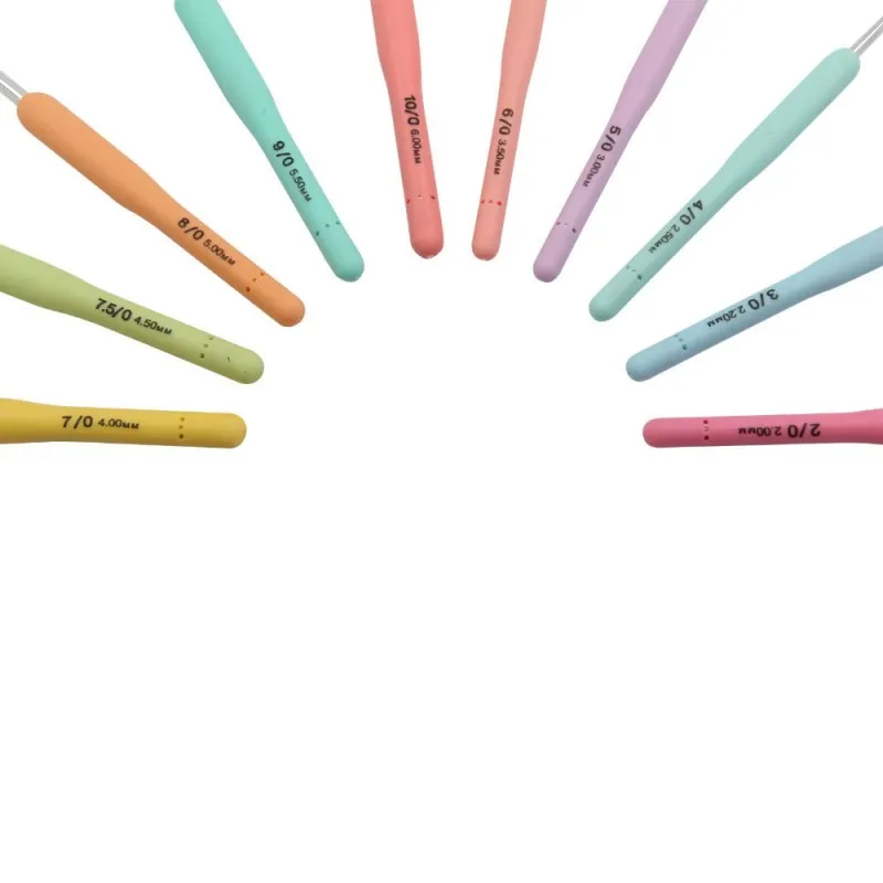 10 шт Алюминий крючки вязальные Вязание иглы многоцветный мягкий пластиковая рукоятка ручка ткань Craft 2,0 мм-6,0 мм Z