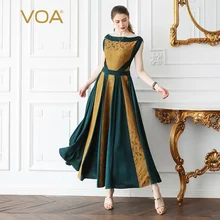 VOA Heavy Silk Jacquard Party Pleated Dress Women Maxi Long Dresses High Waist Tunic Slim Vintage Slash Neck Elegant Summer A756 VOA Heavy Silk Jacquard Party Pleated Dress Women Maxi Long Dresses High Waist Tunic Slim Vintage Slash Neck Elegant Summer A756