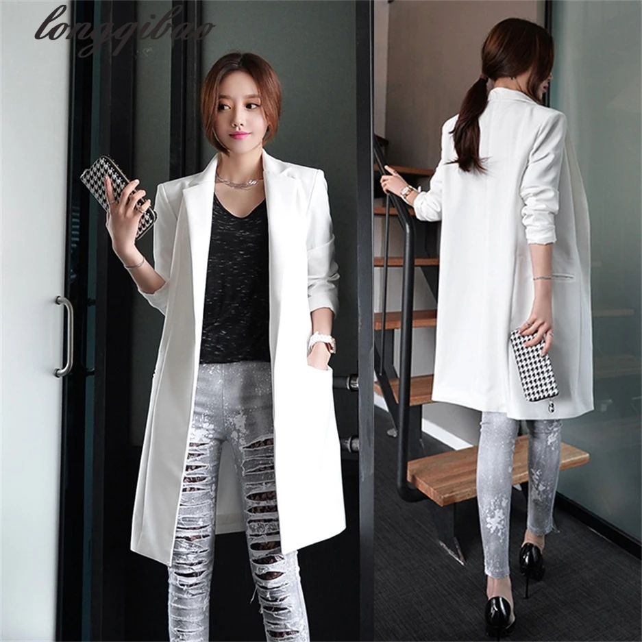 

2019 Nouveau printemps Automne mode Loisirs blanc noir long blazer femmes Blazers blazer feminino veste femme blazer TB7087