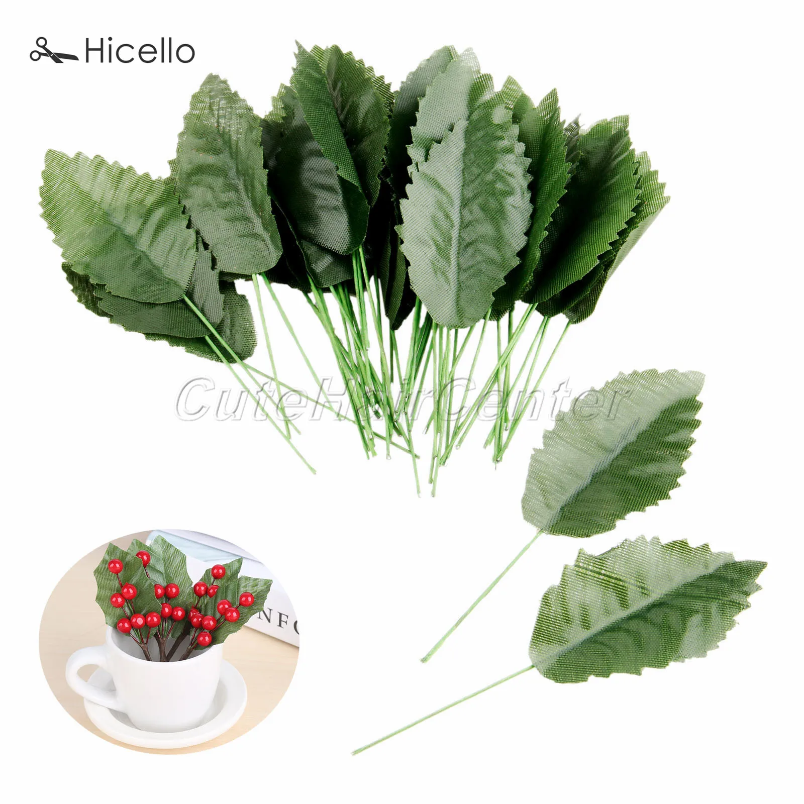 50pcs Artificial Silk Leaves Green Leaf 3*6cm Christmas Wedding