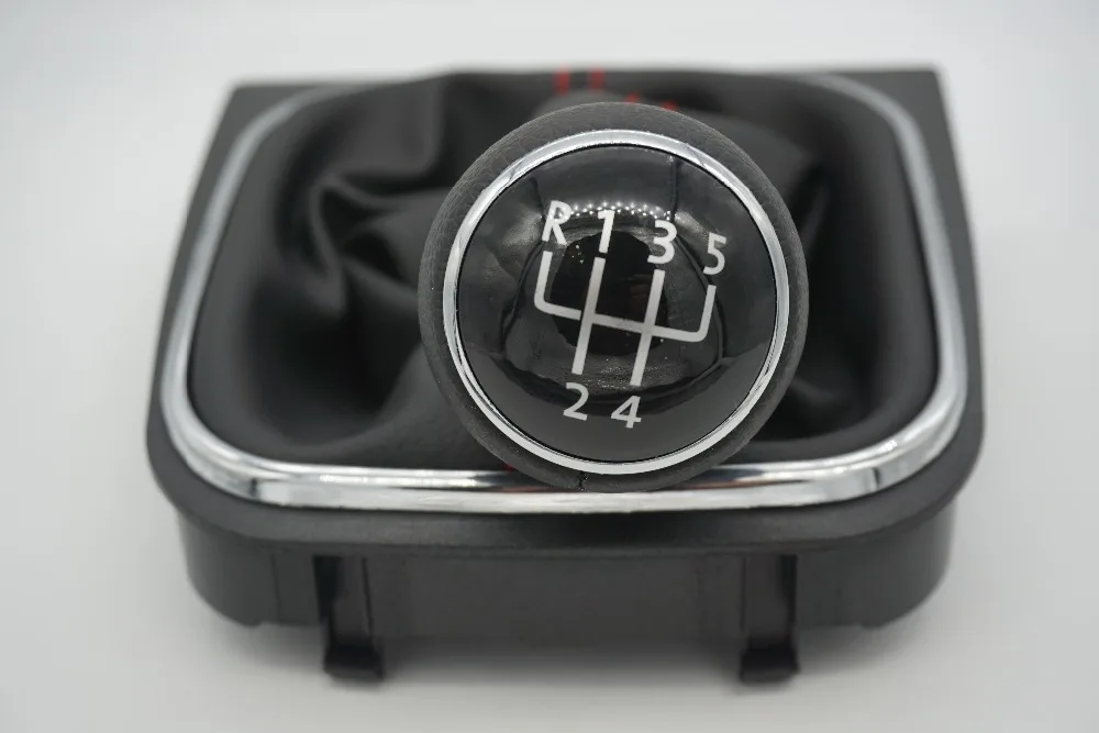 Хорошая, 5 штук в упаковке, красная линия Шестерни рукоятка рычага переключения передач с кожаные ботинки для VW Golf 6 Mk6 2010 2011 2012 2013 Jetta 6 Mk6 2011