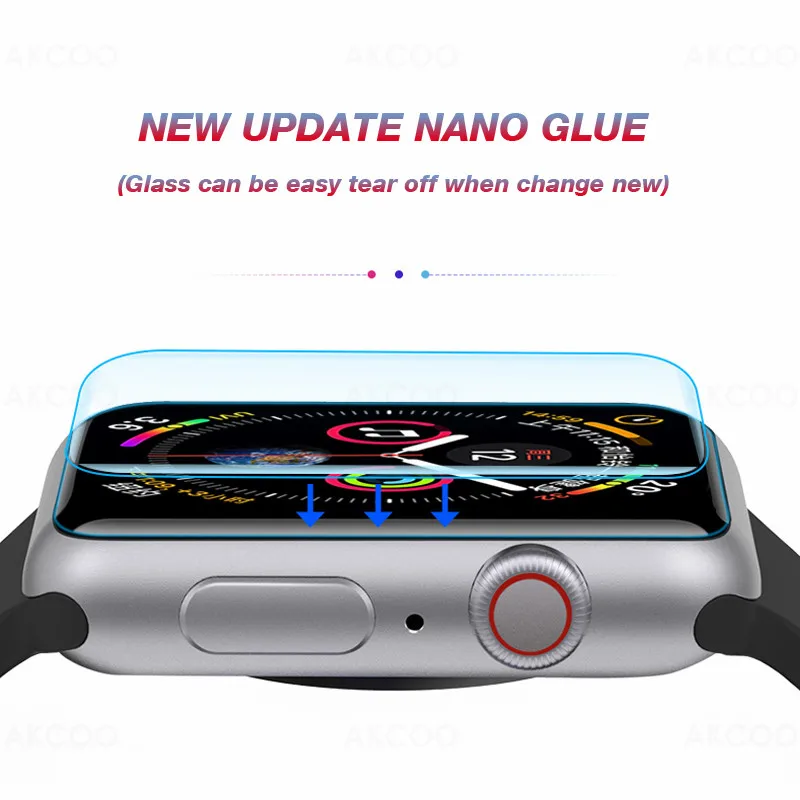 Защитная пленка Akcoo для Apple Watch 4 стекло 6D 42 38 40 44 мм ультрафиолетовое Series 2 1 3