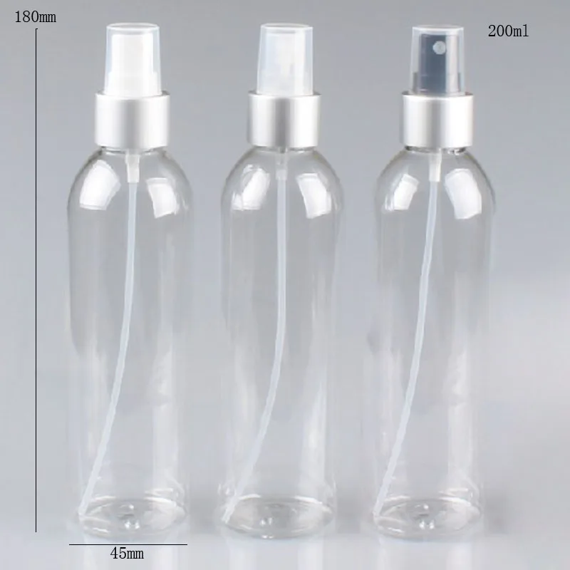 

20/lot 200ml clear perfume bottle with silver aluminum clourse,200cc sprayer PET bottle,100ml,150ml is available
