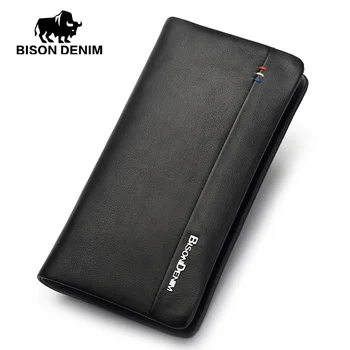 

BISON DENIM fashion brand genuine leather men wallets long business male clutch purse hand bag