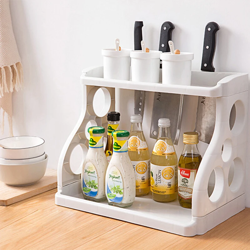 

38CM Adjustable Spice Rack Double Layer Kitchen Organizer Cooking Tool Seasoning Storage Rack Seat Landing Pantry Organizer Gray