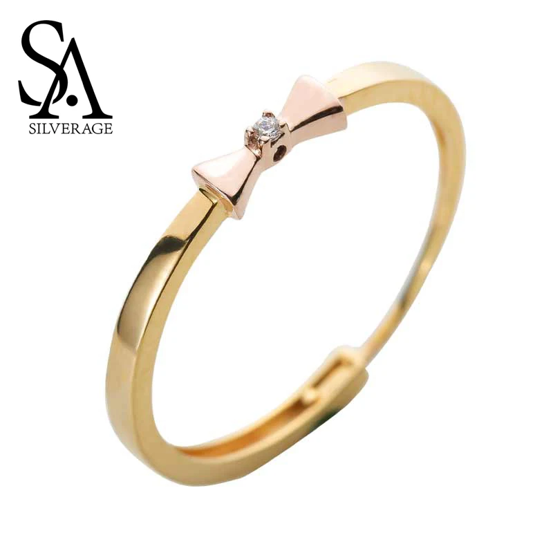 

SA SILVERAGE 14K Rose Gold Bow-knot Wedding Rings for Women Fine Jewelry 2019 New Arrival 14k Gold Ring Jewelry Rose Gold Women