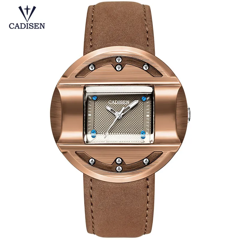 

Cadisen Simple Analog Quartz Wrist Watch for Man Army Sports Brown Leather Strap Clock Square Dial Relogios Masculino 027G-Brown