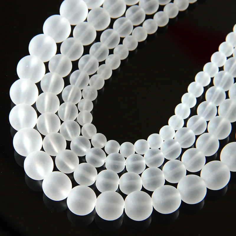 

New Natural Stone matte Clear Quartz Crystals Beads Smooth Loose Beads 4-12mm for Jewelry Making Charm Accessories DIY