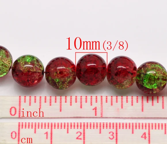 DoreenBeads красно зеленые трещинные Стеклянные круглые бусины россыпью диаметром 10