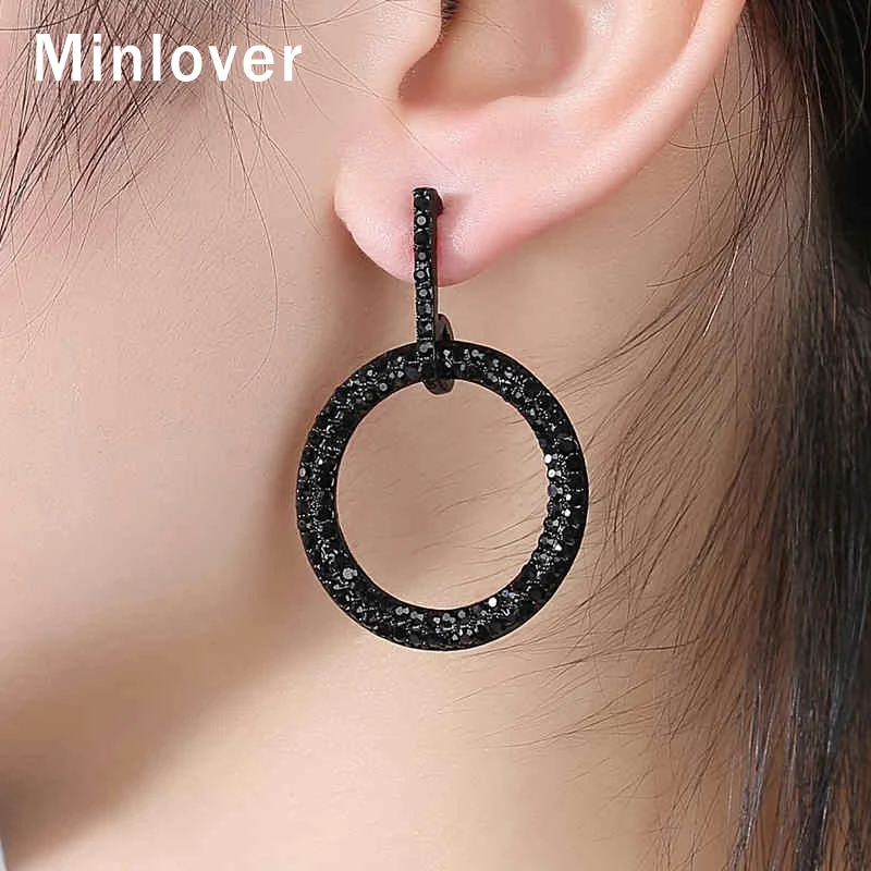 Минималистичные большие круглые висячие серьги Minlover Стразы для женщин черные