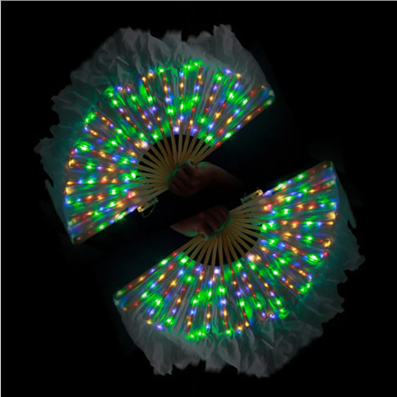 

Stage Performance Dance Wear Level Hand Props Belly Dance Accessories 126 Lamps Flashed Lights (2 pieces in set) LED Silk Fans