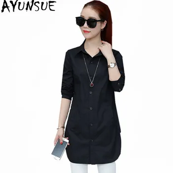

AYUNSUE Fashion 2020 New Cotton Shirt Women Winter Thick Long Black Shirts Spring Casual Loose Ladies Tops Blusa Feminina WXF607