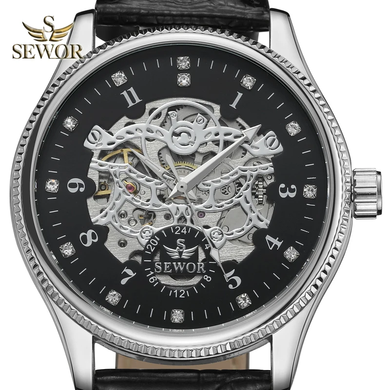 

SEWOR 2019 Luxury Brand Fashion Crystal Mens Hollow Mechanical Automatic Watch Men Sport Watch relogio masculino C375