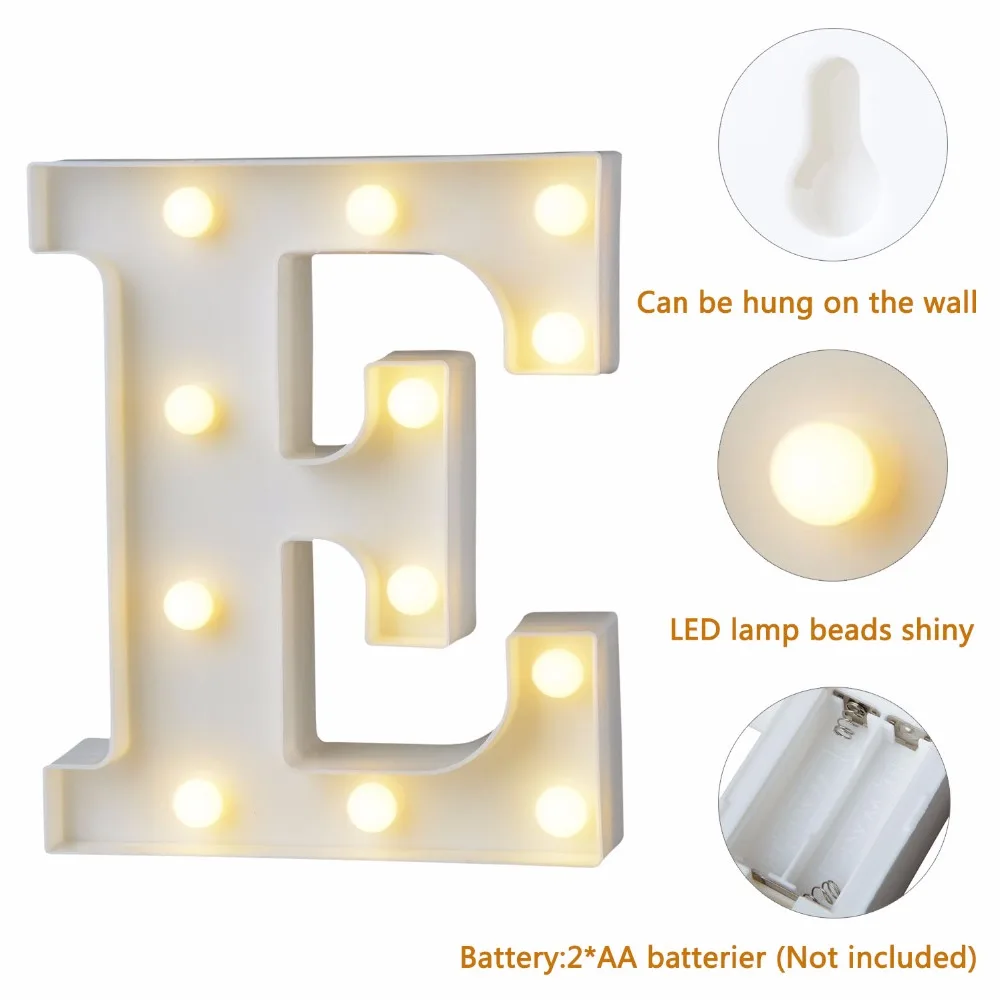  White Plastic Letter LED Night Light Marquee Sign Alphabet Lights Lamp Home Club Outdoor Indoor Wal - 32909298427
