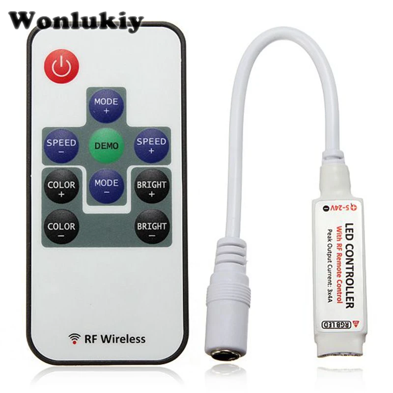 Wonlukiy 12 в 10 клавиш мини радиочастотный беспроводной контроллер Гибкая лента 5050/3528