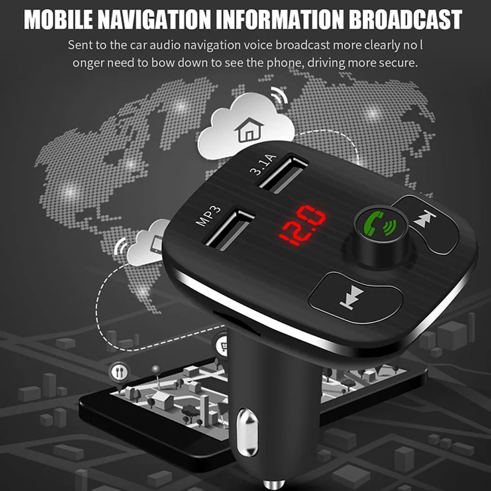 Автомобильное зарядное устройство с двумя usb-портами 3,4 А, Bluetooth, fm-передатчик, fm-модулятор, Автомобильный MP3-плеер с поддержкой hands-free, TF, USB, музыкальные автомобильные аксессуары