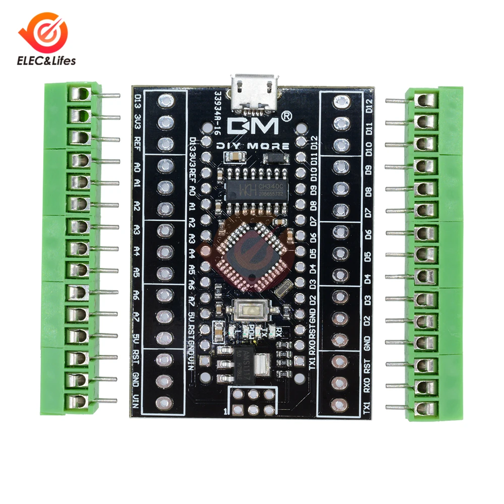 CH340 NANO V3.0 ATMEGA328P CH340G nano 3,0 V3 контроллер 2 в 1 микро USB терминал щит адаптер плата расширения для Arduino