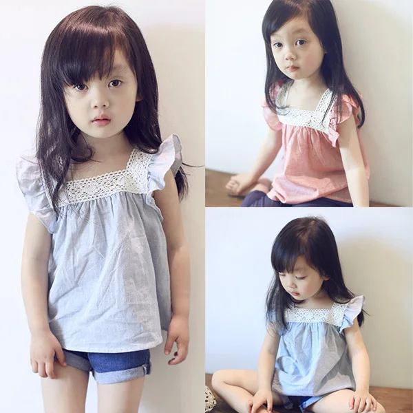 

Kids Girls Casual Shirt Lace Splicing Shirt Girls Cotton Tops Soft Blouse