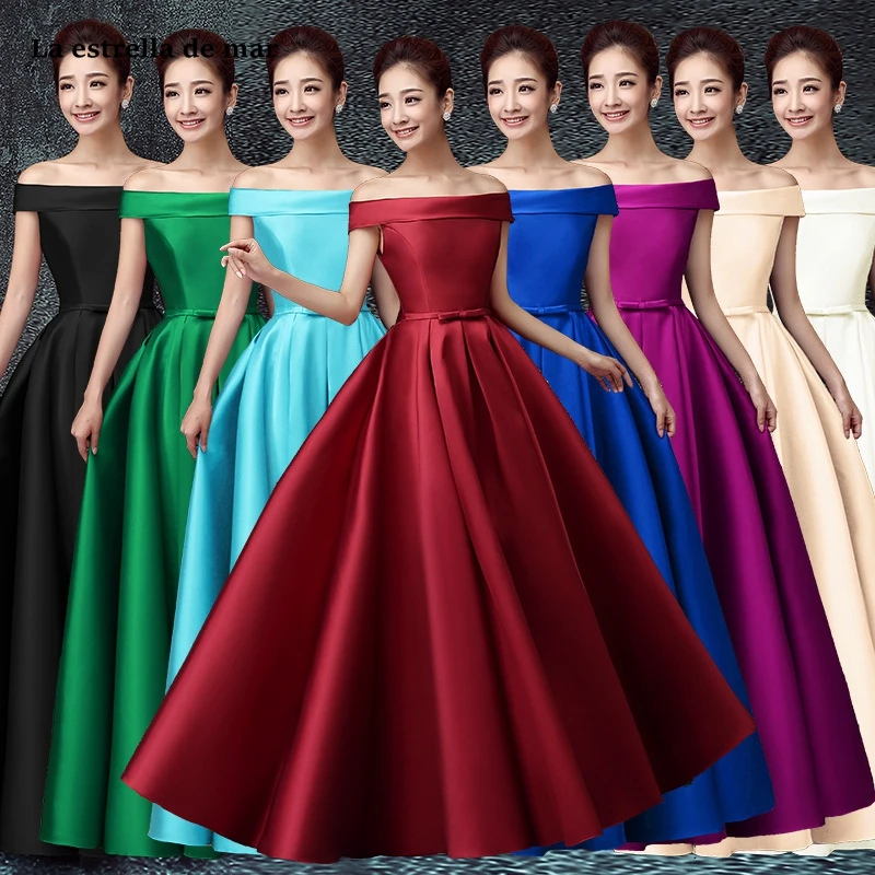 

Robe demoiselle d'honneur2019 new Boat Neck satin cap sleeve a line burgundy Turquoise royal blue gree bridesmaid dresses long