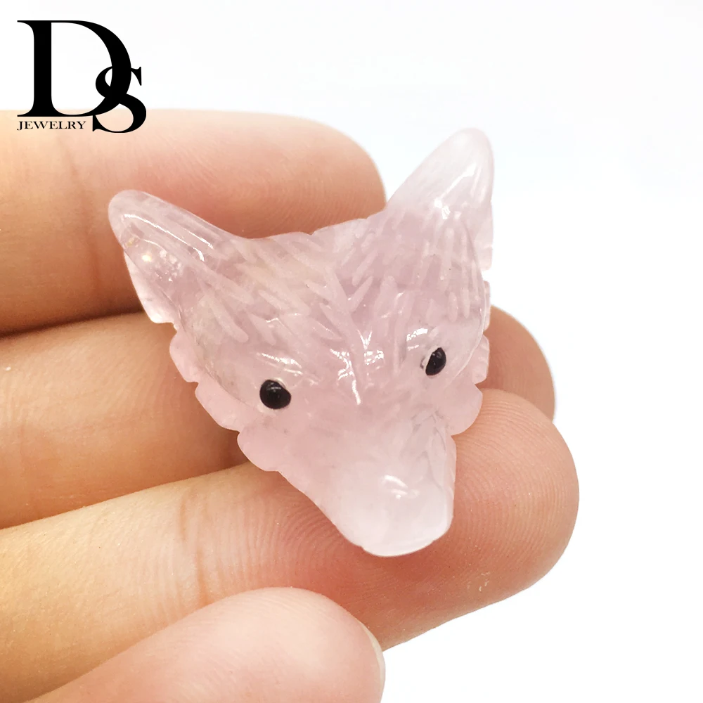 DS 3 см натуральный розовый кварц резной брелок-Чарм в форме головы волка кристалл драгоценный камень рейки целебное ожерелье с подвеской Хэллоуин, рождественский подарок