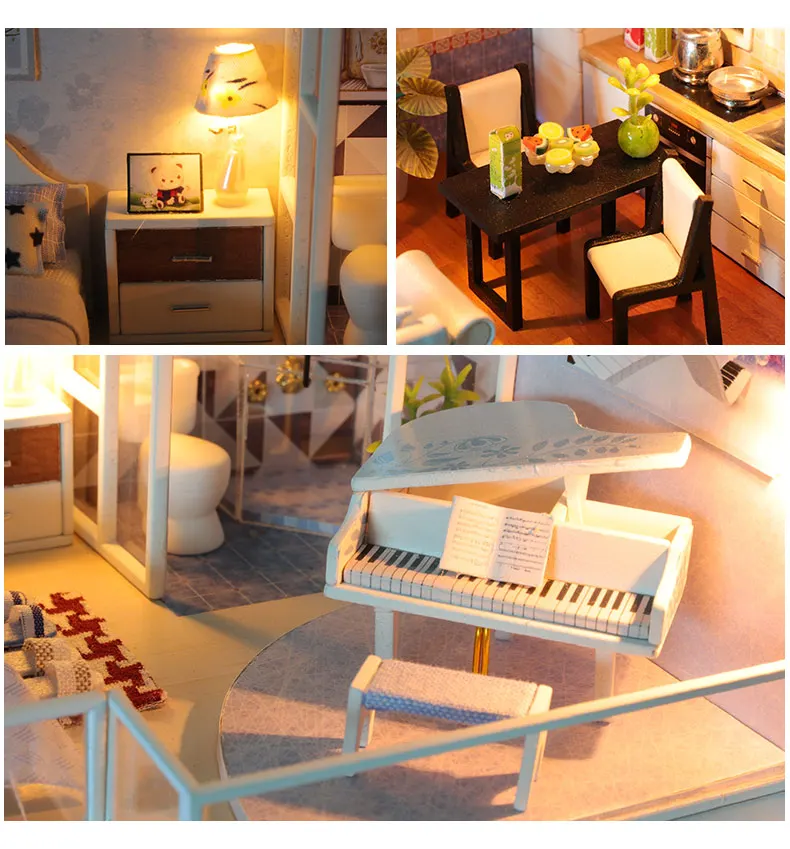 Casa em Miniatura com Móveis Blocos de Construção Brinquedos para Crianças Casa de Boneca Cutebee Faça Você Mesmo Música Poeira Capa Modelo J13 Led Mod. 261726 18 led música poeira capa modelo blocos de