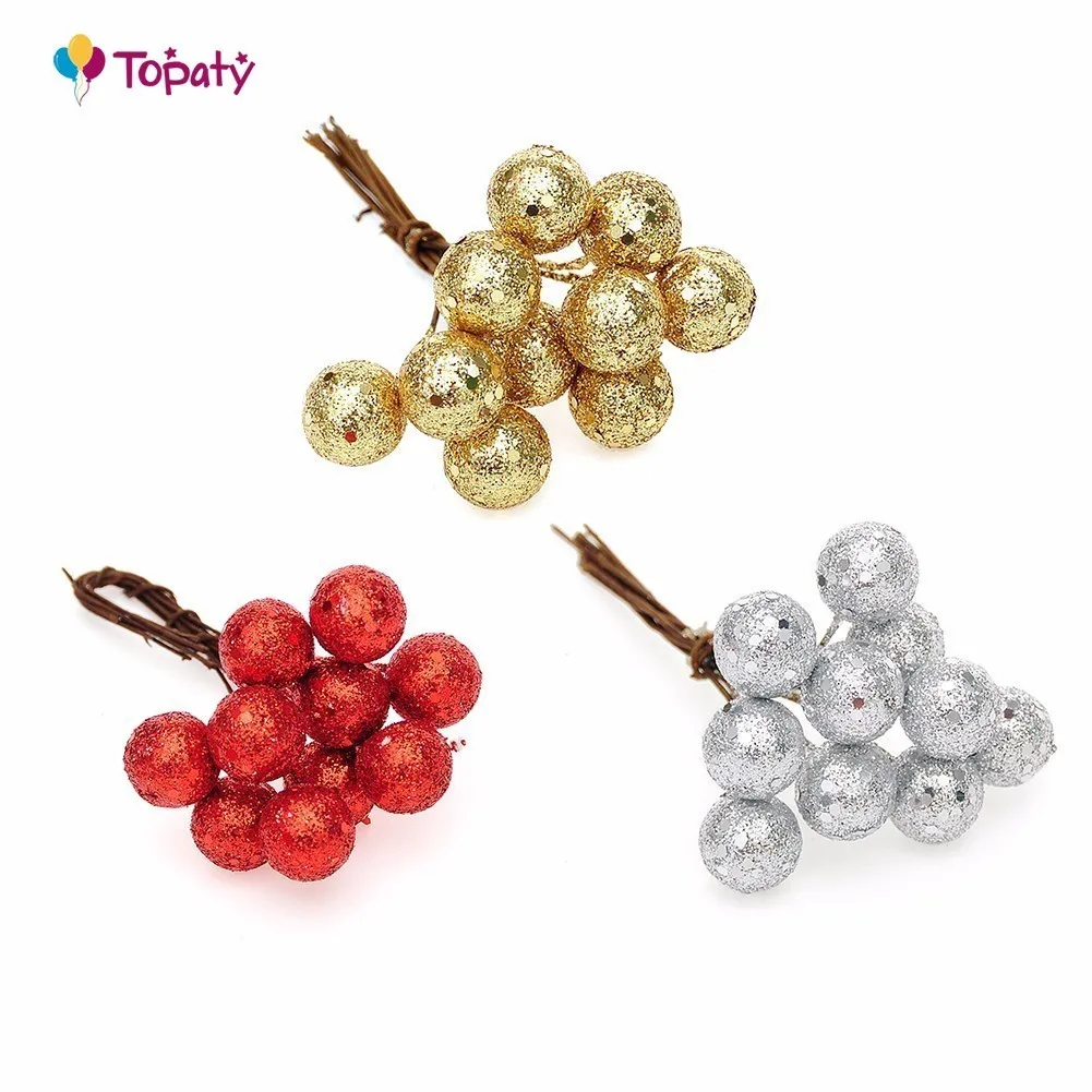 10 unids/lote bolas de Navidad colgando decoración de Navidad árbol colgando adornos fruta bola rojo astilla oro 1,5 cm/ 2 cm