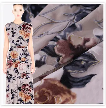 

Free Elegant rose flock printing Cotton silk georgette velvet evening dress long-sleeve shirt quality slopwork cotton fabric