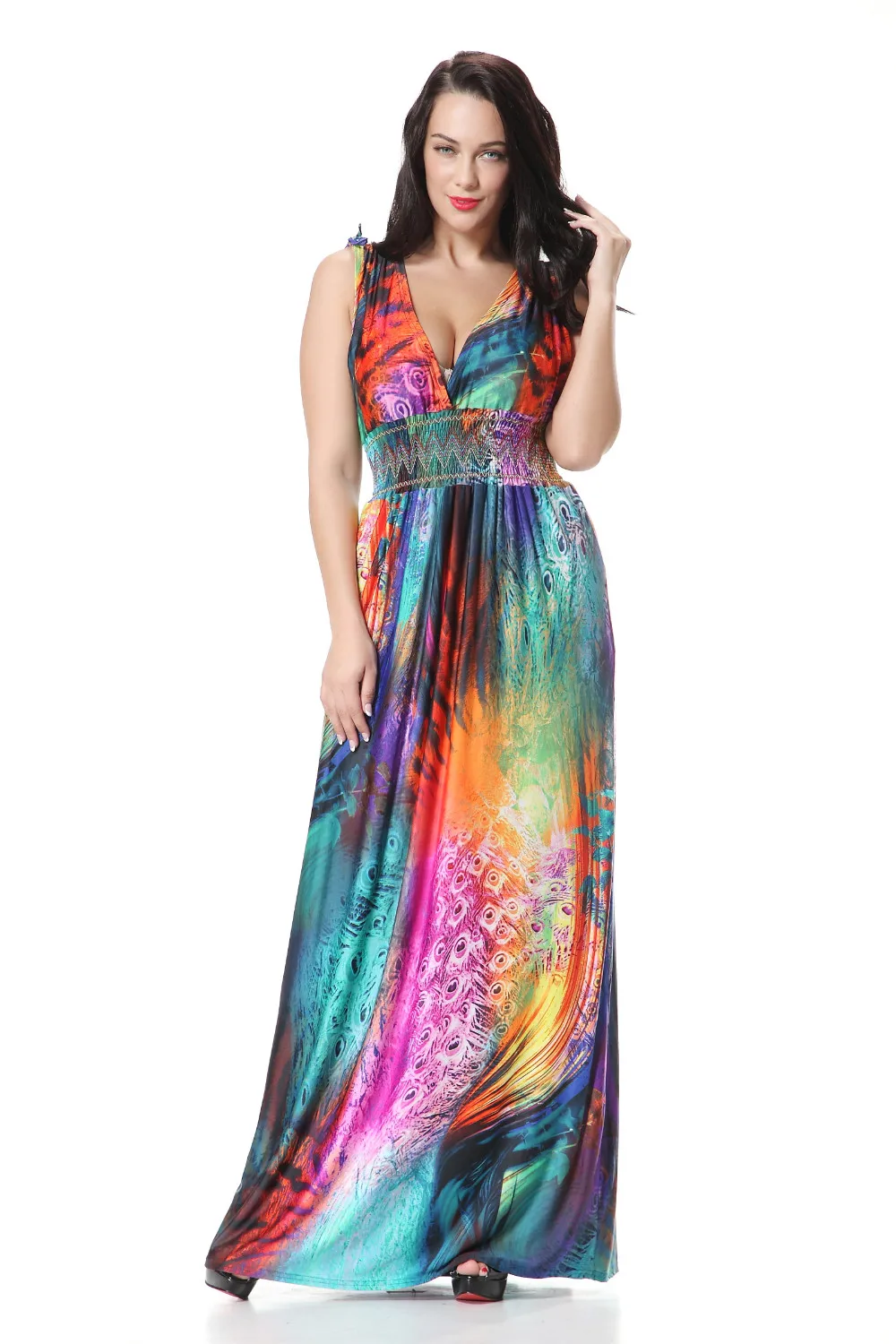 Robe été Bohème grande taille 7XL paon