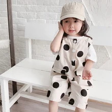 Абы в горошек для девочек хлопковые комбинезоны длинные штаны сезон: весна–лето модные детские штаны От 1 до 5 лет малышей брюки Корея Детская одежда LZ139