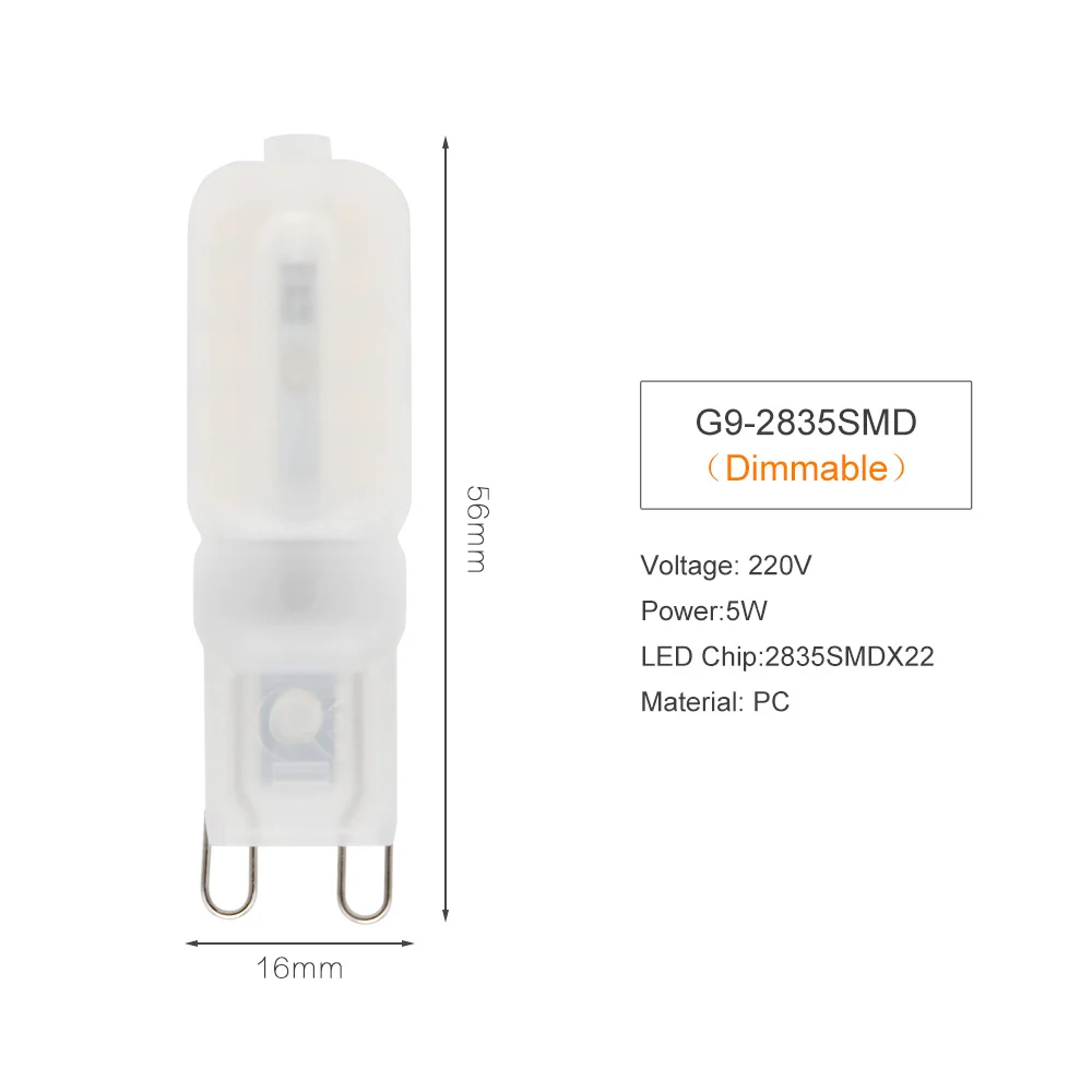 ANBLUB Lamparas G9 3 Вт 5 Вт Светодиодный светильник с регулируемой яркостью, переменный ток 220 в 230 В, лампа в форме свечи, замена 20 Вт 30 Вт 40 Вт, галогенный светильник, люстра-прожектор - Испускаемый цвет: 5W Dimmable