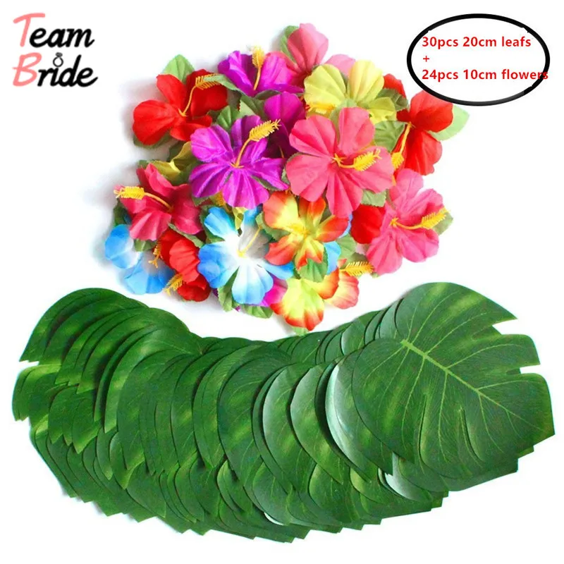 

Team Bride to Hawaiian Turtle Leaf Hibiscus with Rod Leaf and Flowers Diy Tropical Beach Outdoor Indoor for Wedding Table decor