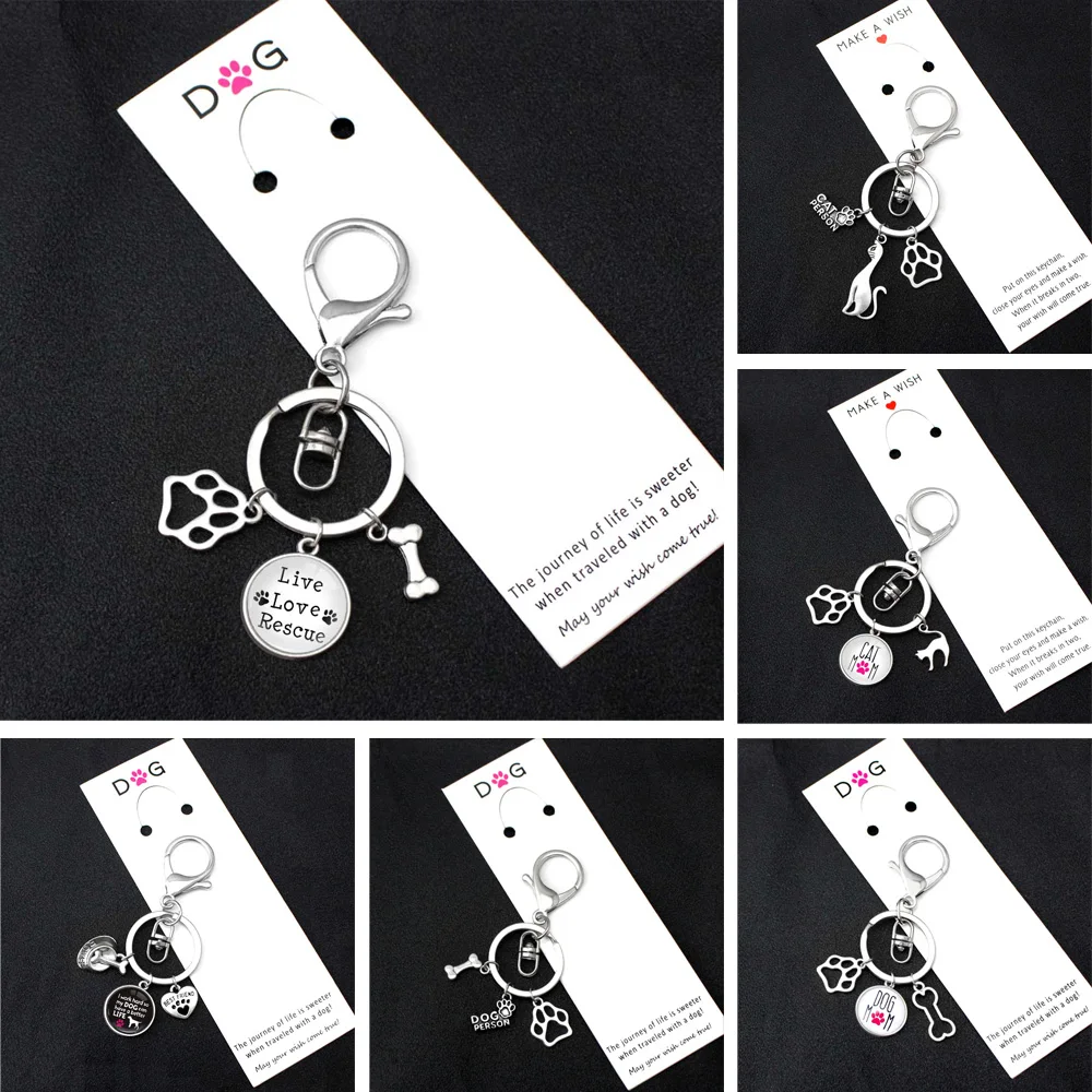 

Dogs Mom Paw Live Love Rescue Keychains Bone Cat Person Key Chain Lobster Clasp Key Ring Jewelry Lady Girls Women Men Keyring