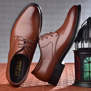 

New Men'S Business & Dress Shoes Large Size 38-45 Nice Lace-up Fashion Pointed Toe Hard-Wearing and Anti-skid Shoes Male