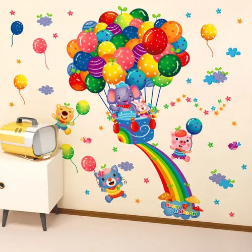 

Balloon Ring Travel Wall Sticker Romantic Rainbow Balloon Wall Stickers Animal Nursery Baby Kids Room Decals Art