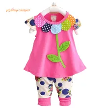 2016 Kids Baby Girl Clothing Set Bowknot Summer Floral T-shirts Tops and Pants Leggings 2pcs Cute Children Outfits Girls Set