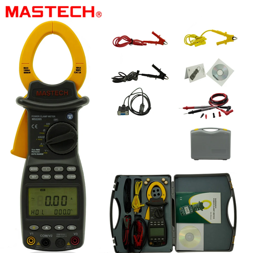 

MS2205 High Sensitivity 3 Phase angle TRMS Digital clamp Meter power factor correction multimeter V/A/W/VA/kVA/KVAR/Hz/kW/PF