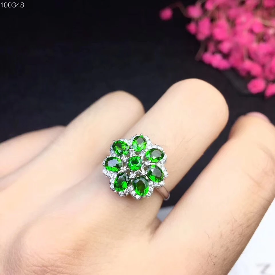 Natural green diopside gem Ring Natural gemstone ring S925 silver ...