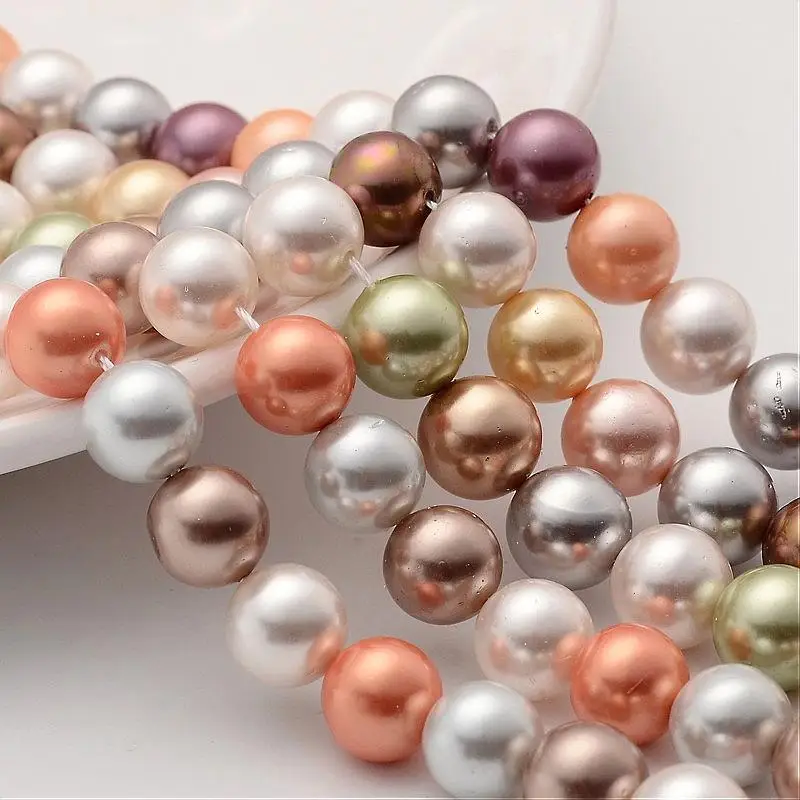 

Shell Pearl Colorful Round Beads Strands, Grade AB, Mixed Color, 10mm, Hole: 0.8mm; about 39pcs/strand, 16.5"