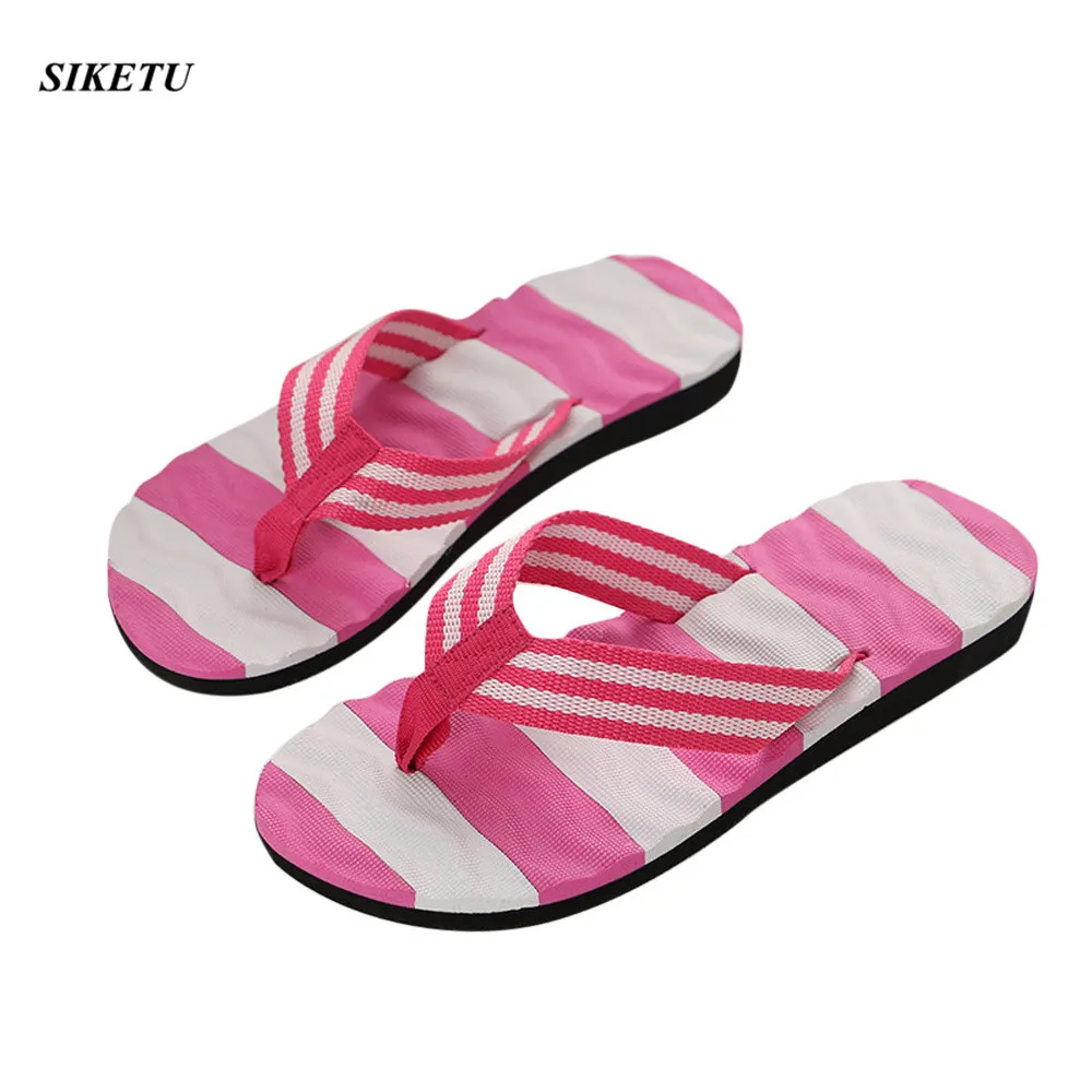 Женские Модные Вьетнамки; летняя пляжная обувь в полоску; высококачественные мужские домашние тапочки для улицы; мужские мягкие пляжные вьетнамки из ЭВА; L* 5 - Цвет: Pink