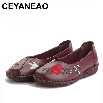 

CEYANEAO Women Flat Shoes Woman Handmade Genuine Leather Flat-Heeled Shoe Round Toe High Quqlity Shoes Fashion Summer Shoes